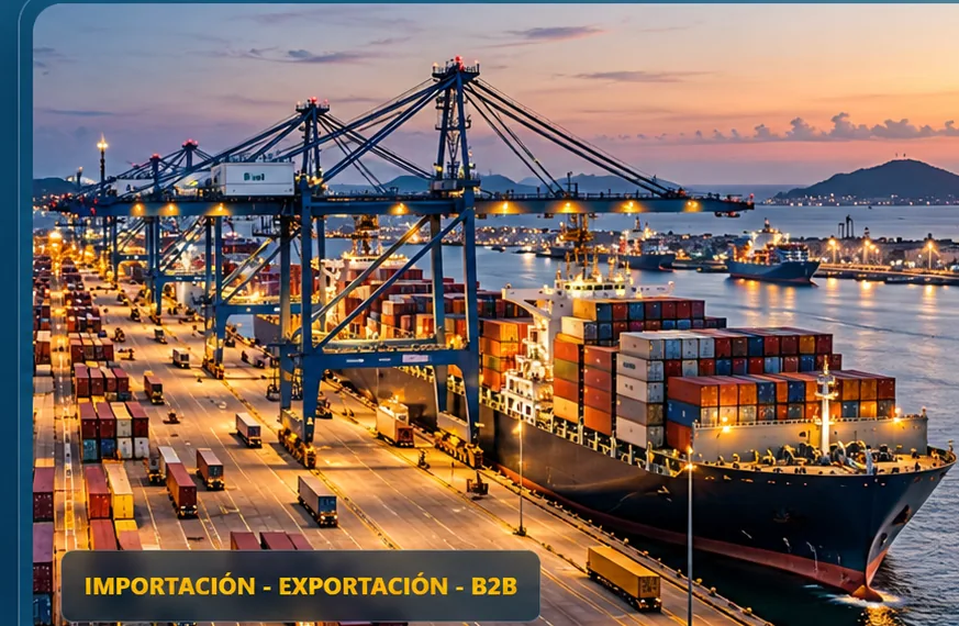 Terminal portuaria moderna con contenedores y transporte de mercancías de comercio exterior